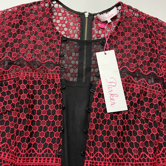 Parker Emilia Ruffled Lace Dress in Cranberry - Picture 4 of 6